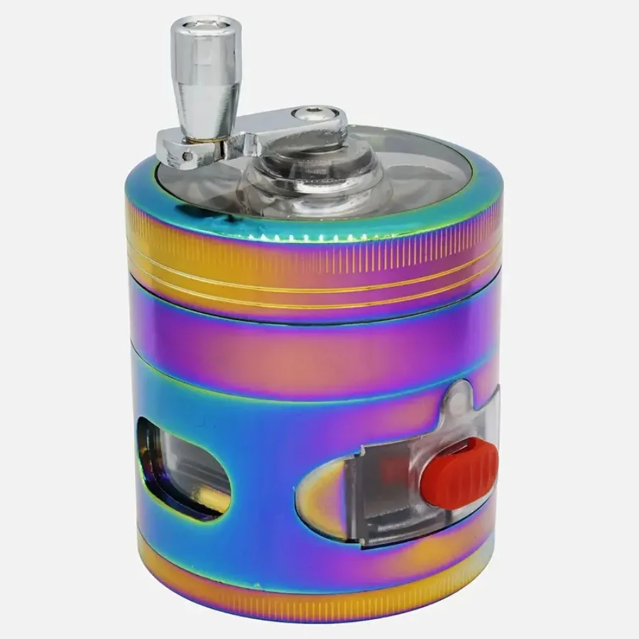 63mm 4 Layers Herb Tobacco Grinder Smoke Crusher Crank Metal Pollinator Spice Grinder Hand Cranked Clear Top Grinder with Drawer