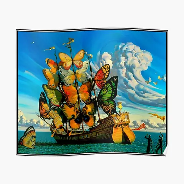 Butterfly Ship Vintage Surreal Abstrac  Poster Funny Vintage Mural Art Home Room Wall Picture Modern Painting Print No Frame