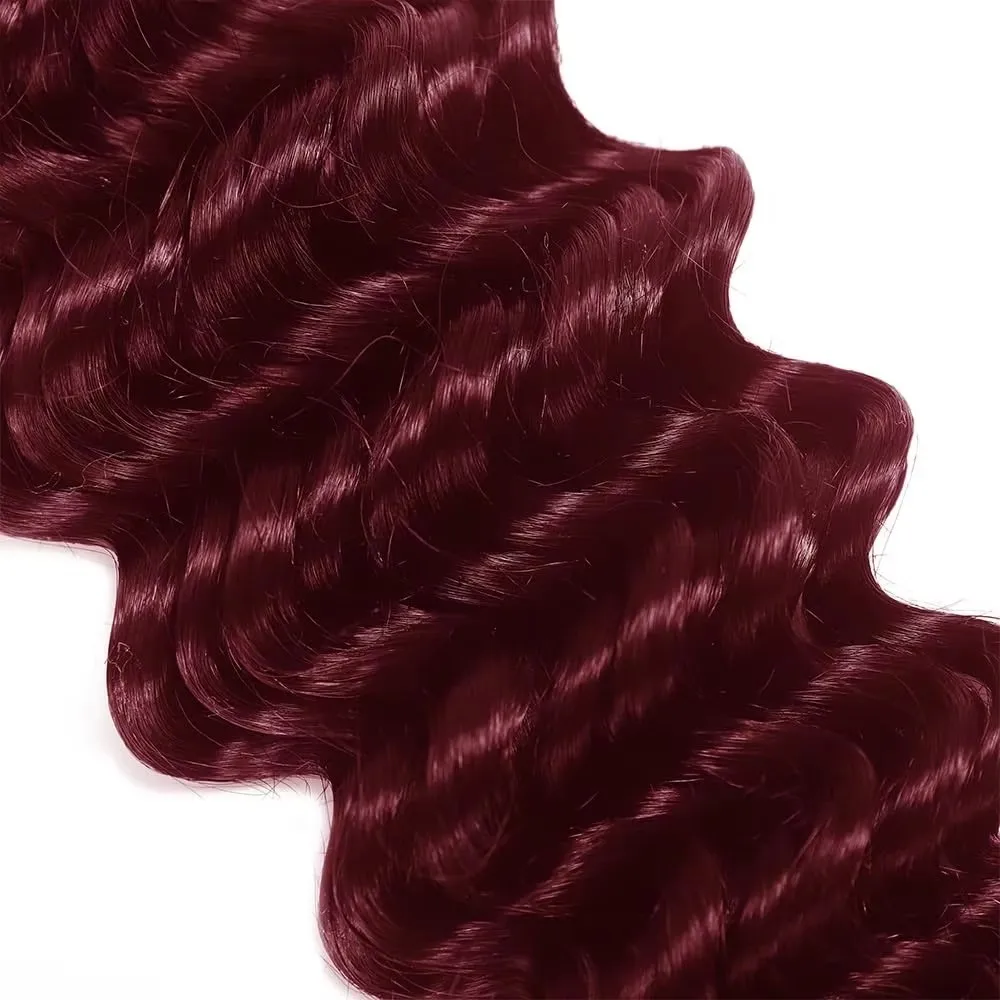 99J Deep Curly Braiding Hair Extensions 16A Brazilian No Weft Virgin Human Hair Burgundy Deep Wave Bulk Human Hair For Braiding