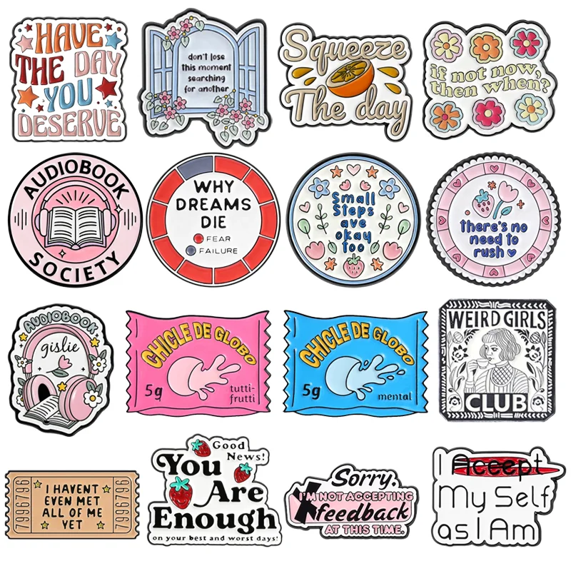 Audiobook Society Enamel Pins Book Lover Brooches Halloween Badges Sweet Bookworm Jewelry Gift for Reader Friends