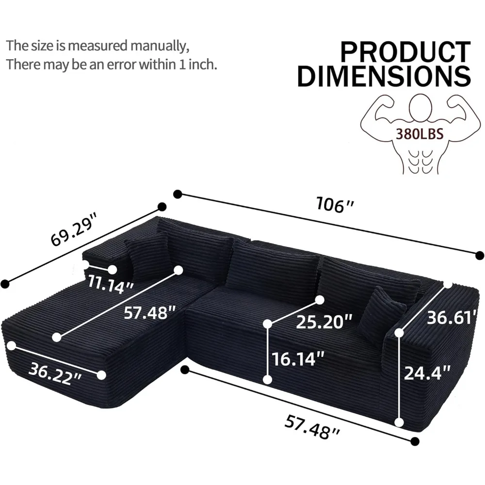 L-образный секционный диван с откидной спинкой и высокопрочной пеной, сборка не требуется, модульный угловой диван для удобных сидений