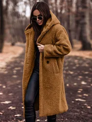 Manteau en fausse fourrure de luxe pour femme, robe à capuche Teddy Smile, Sherpa, cardigan moelleux chic, pardessus en peluche d'hiver