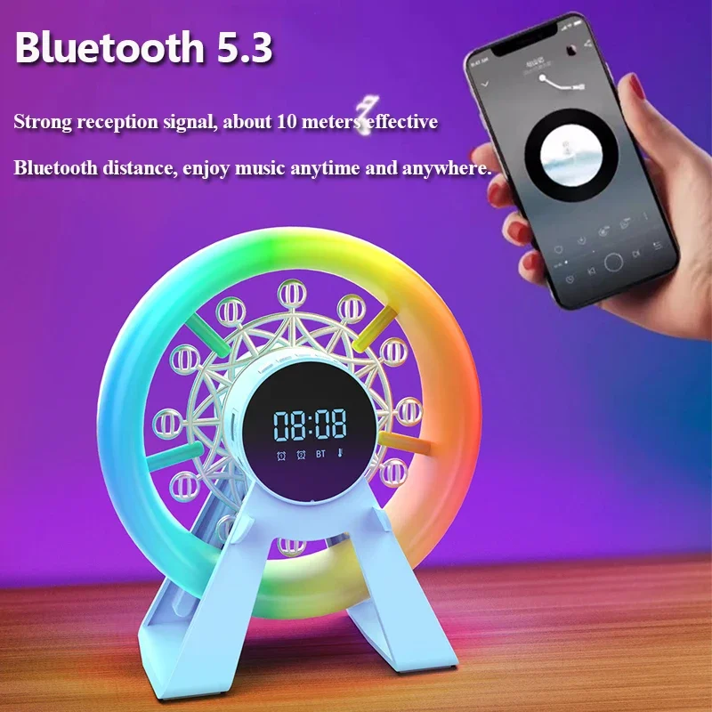 Portable Ferris Wheel Bluetooth Speaker RGB Colorful Light Bluetooth Soundar Handfree Call MP3 Music Player with Alarm Clock FM