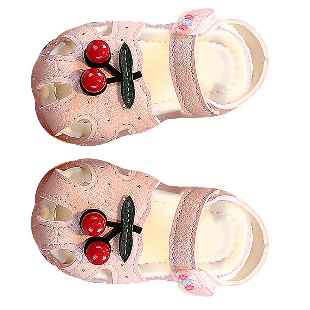 

Children Sandals Summer Breathable Soft Bottom Kids Girls Beige Toddler Resistant Deformation Cherry Pattern Healthy