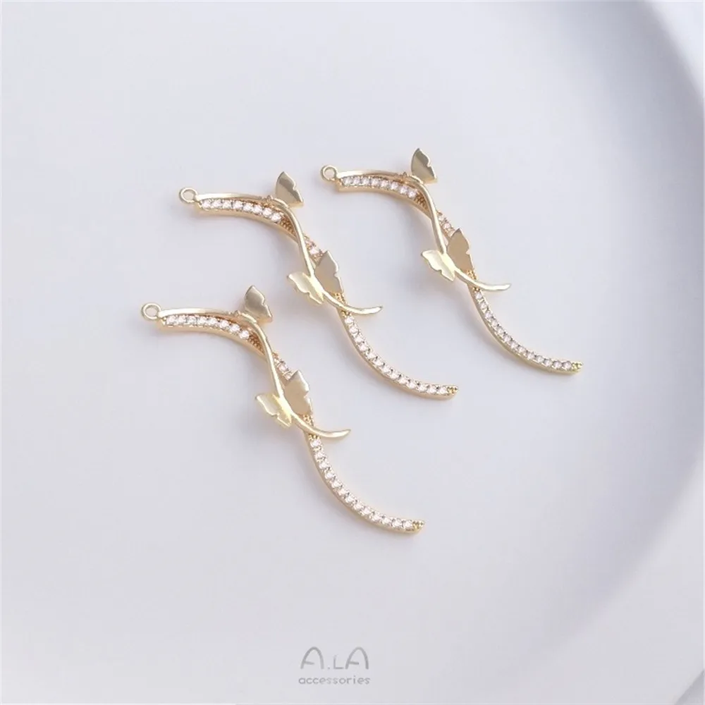 

14K Gold Color Preservation Inlay Zircon S Stick Butterfly Tassel Pendant Earrings Diy Handmade Ear Jewelry Pendant
