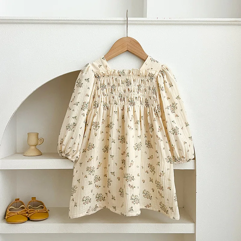 

Spring and Autumn Style Girls' Dress Baby Clothes Baby Romper Lantern Sleeve Floral Princess Dress Sister Outfit
