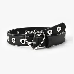 Unisex Black PU Leather Belt with Pin Buckle & Eyelets - Punk Style, for Jeans & Casual Wear