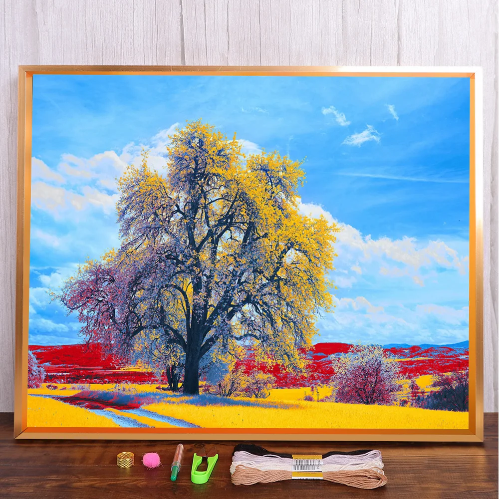 

Colorful Nature Pre-Printed Cross-Stitch Embroidery Patterns DMC Threads Sewing Craft Painting Hobby Different Stamped Floss