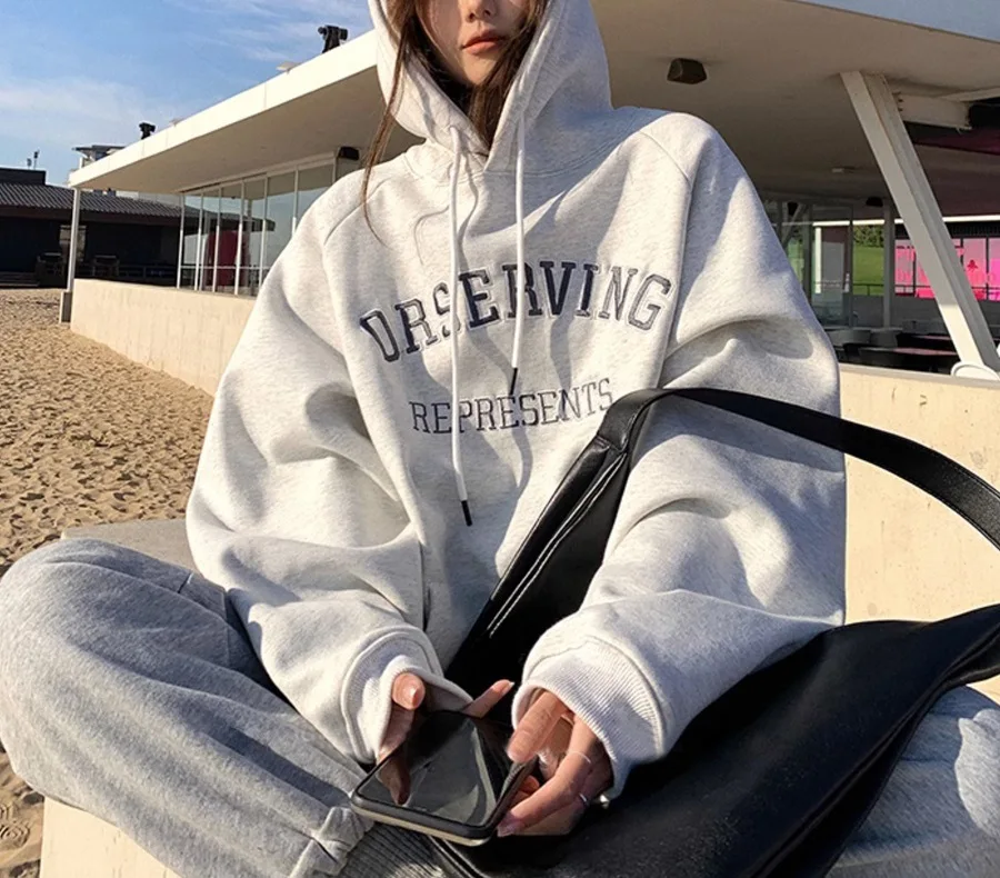 

2025 Spring Casual Long Sleeve Hooded Pullovers Top Letter Print Hoodies Y2k Women Oversize Hoodie Vintage Streetwear Cotton