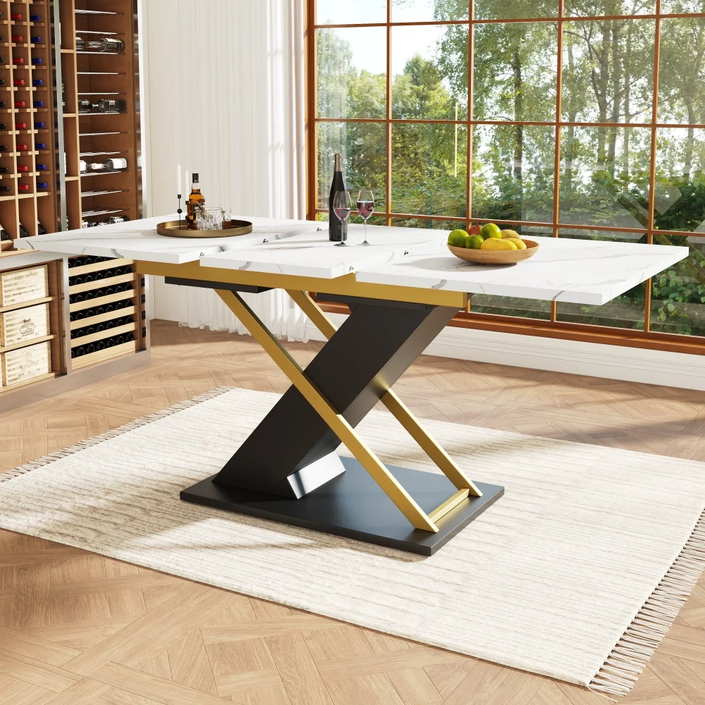 Table de bar extensible, îlot cuisine avec rangement 2 tiroirs, MDF, 133-202×70×93,5 cm, blanc Table de bar extensible, îlot cuisine avec rangement 2 tiroirs, MDF, 133-202×70×93,5 cm, blanc