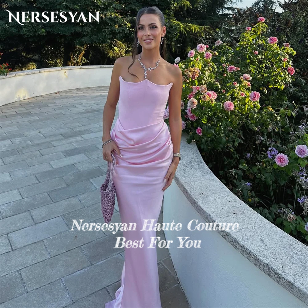 Nersesyan sirène rose robes de soirée épaules dénudées plis moulante robe formelle brillant Occasion spéciale robes de soirée personnalisé