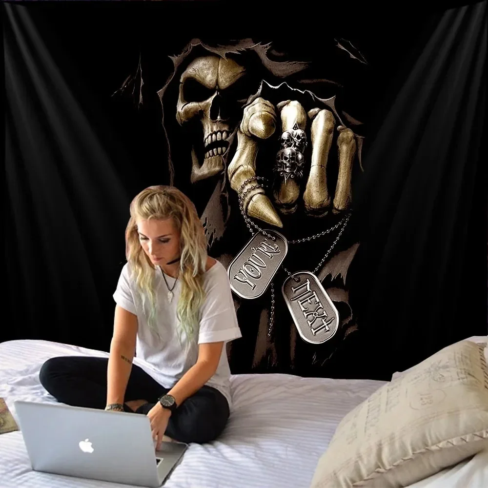 Home Decor Cool Scary Halloween Skull Print Tapestry Soft Easy Care Decorative Hanging Cloth 230x180cm tapiz 250818