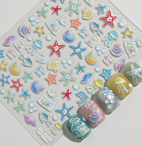 1/5set Summer beach sea shells, starfish, clams, conch stars, sea foam conch soft relief decorative nail art stickers