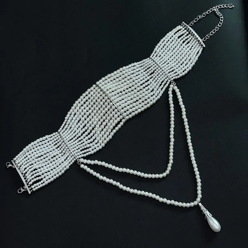 Fashion Jewelry European and American Design Multi Layer Simulated Pearl Tassel Pendant Necklace For Women 2025 New Hot Selling