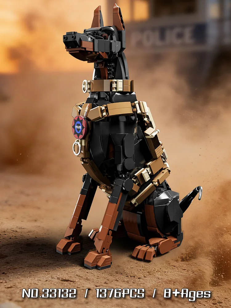Idea Animals Baustein-Sets: Funktionierendes Polizeihund-Modell, Lehrreiches Spielzeug, Bausteine, Dobermann-Schreibtischdekoration als Geschenk – Detail 1
