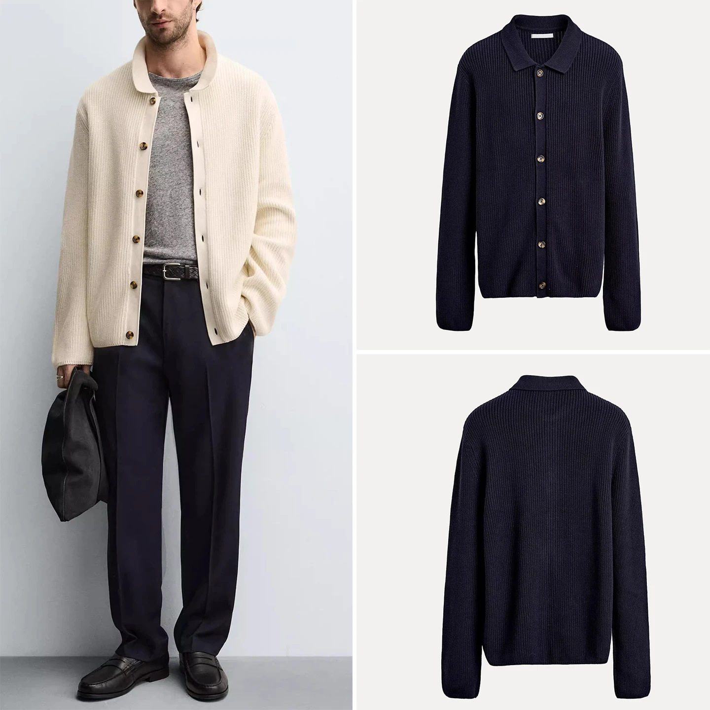 

Faionable Slim Fit Straight Knit Jaet 2025 Autumn New Arrival Men's Clothing Simple Sle Ribbed Knitted Outerwear