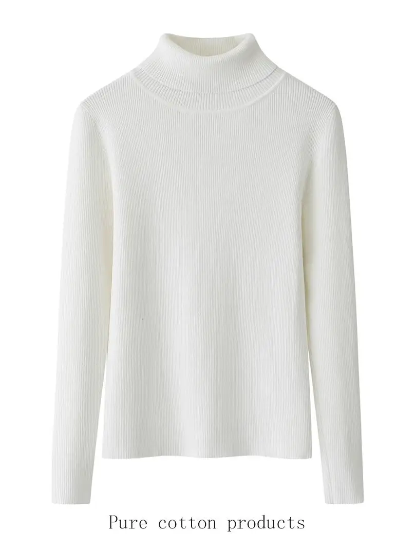 

2025 New Classic Pure Cotton High Collar Knitted Base irt Women's Slim Fit Long Sve Anti-Ball Sweater Simple Sle Winter