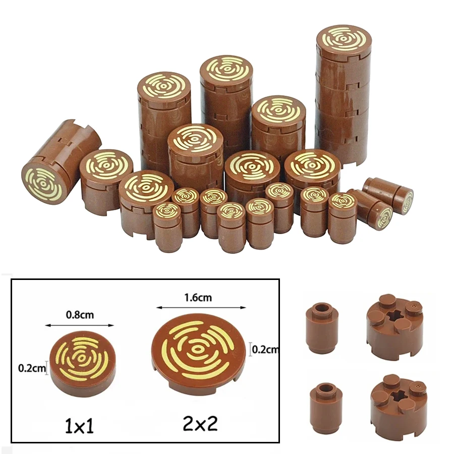 Wood Grain Pattern 1x1 Smooth Bricks Part MOC Tile Round 2x2 With Tree Stump Assembly Building Blocks Compatible 14769 98138 Toy