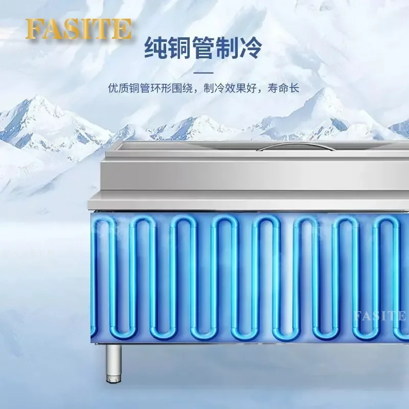 For Commercial Pizza Spreader Refrigeration Console Workbench Air-Cooled Salad Crisper Stainless Steel Kitchen Prep Table