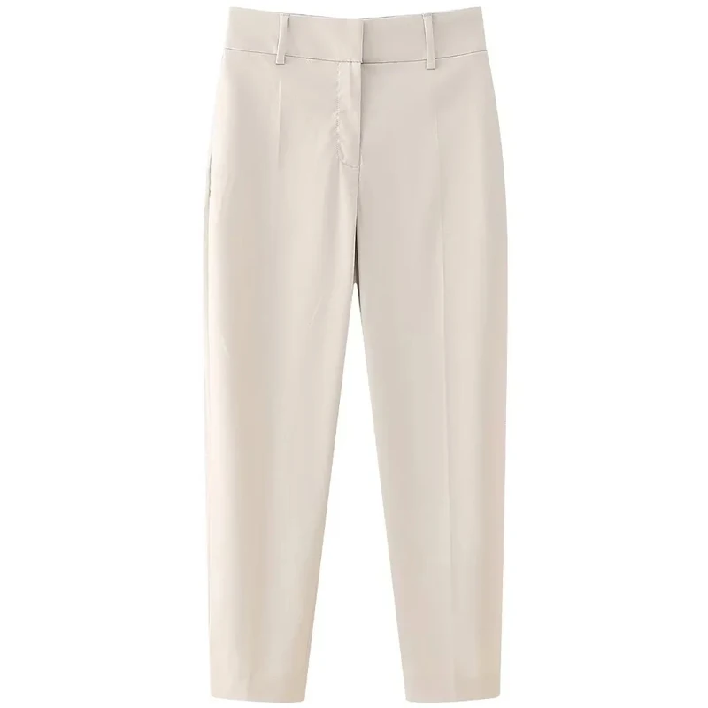 Kuclut Damesmode Stevige Broek Met Rits Aan De Voorkant Vintage Hoge Taille Full Length Vrouwelijke Chique Damesbroek