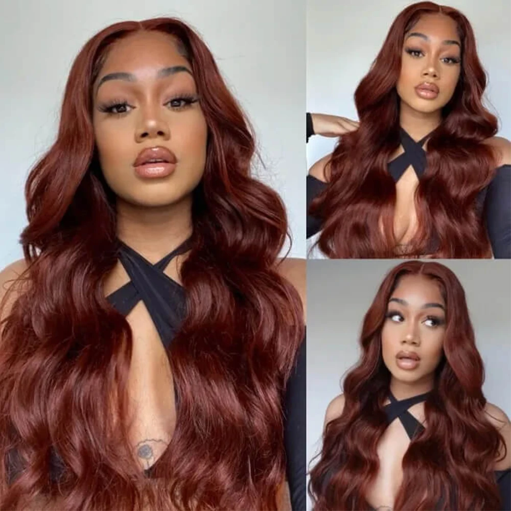 Reddish Brown Lace Front Human Hair Wigs Body Wave 13x6 HD Lace Frontal Wig Preplucked Dark Red Brown 13x4 Lace Front Wig OnSale