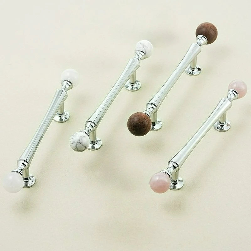 Light Luxury Silver Antique Style Copper Handle Wardrobe Door Shoe Cabinet Drawer Solid All Brass Crystal Ball Handle