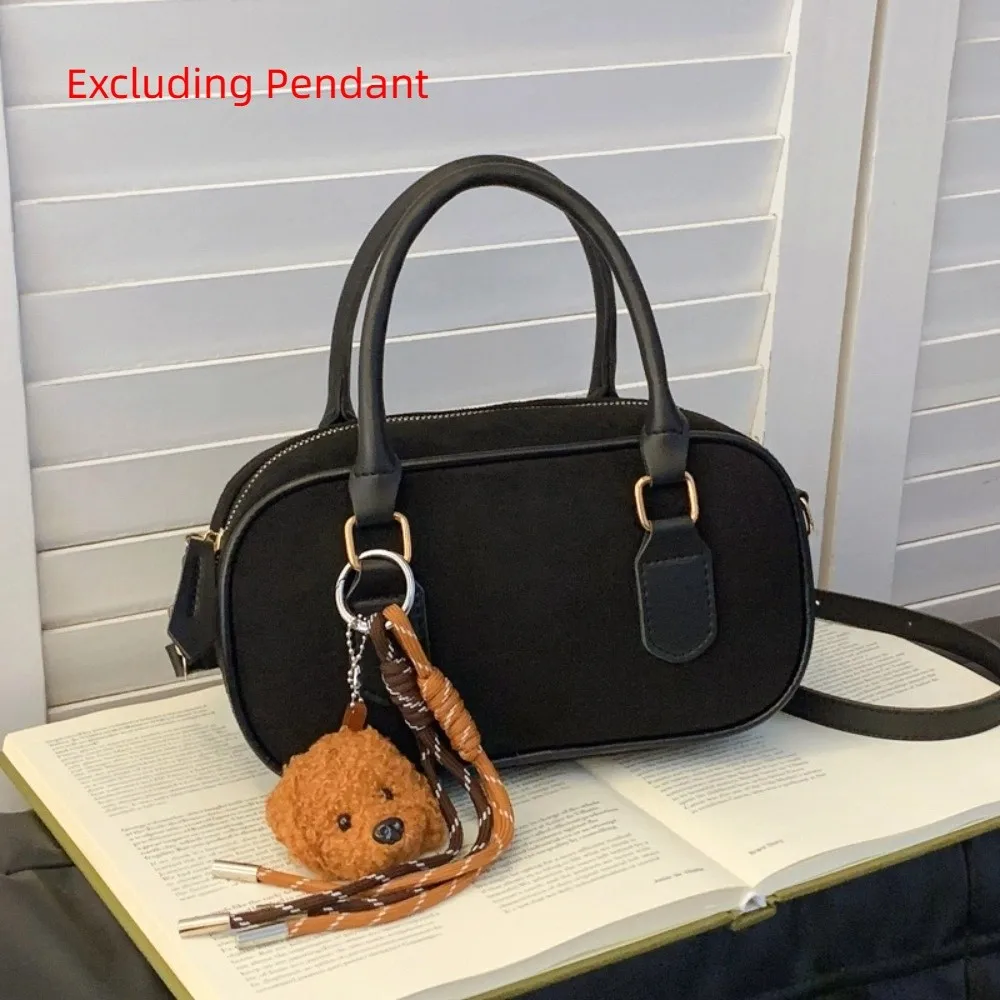 

Elegant PU Leather Suede Bowling Bag Solid Color Handbag PU Boston Bag Large Capacity Korean Style Small Square Bag Shopping