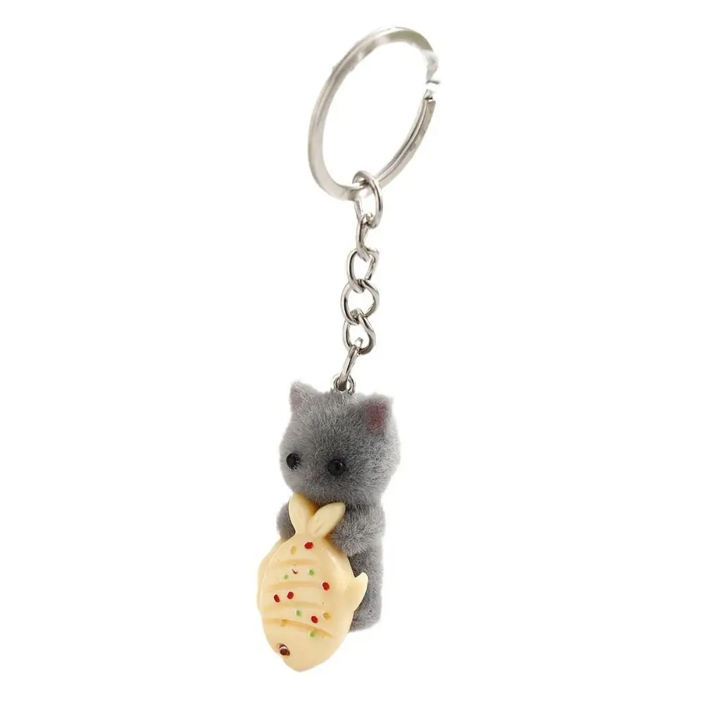 Flocking Cat Keychain 3D Plush Keyring Animal Gift