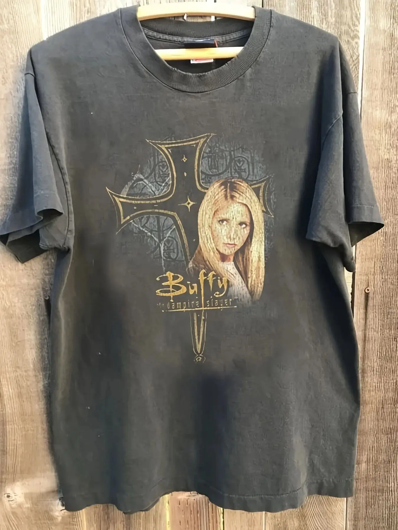 Vintage Y2k Tv T Shirts Vampire Hunter Buffy Themed Print Tops Casual Loose Fashion Streetwear High Street O Neck Tees Unisex
