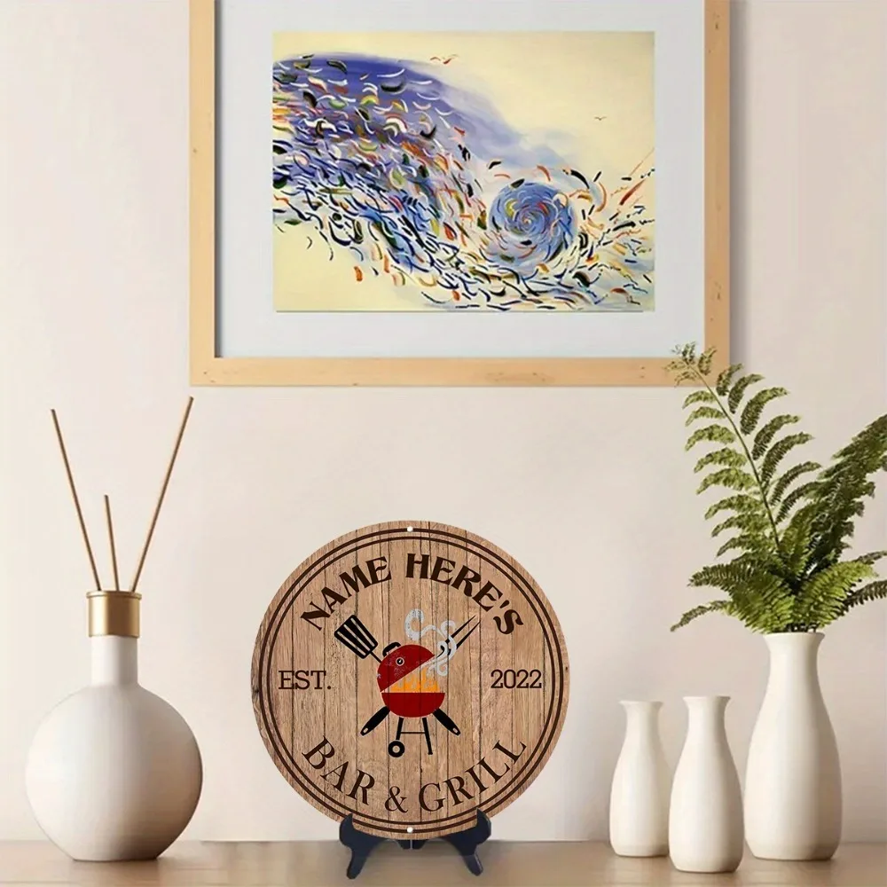 CIFbuy Custom Bar & Grill Round Metal Sign,Personalized BBQ Wall Decor (Only For Decoration)