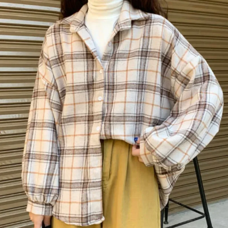 Chaquetas básicas para mujer a cuadros BF Harajuku Vintage Chic estudiantes diseño Ulzzang femenino joven combina con todo Popular primavera suelta suave