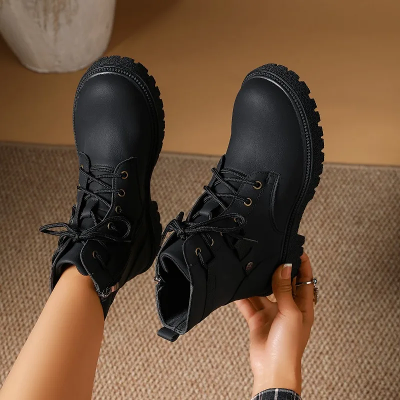 

2025 НОВЫЕ простые и удобные женские ботинки на платформе, ботильоны на молнии, женские ботильоны высокого качества с круглым носком