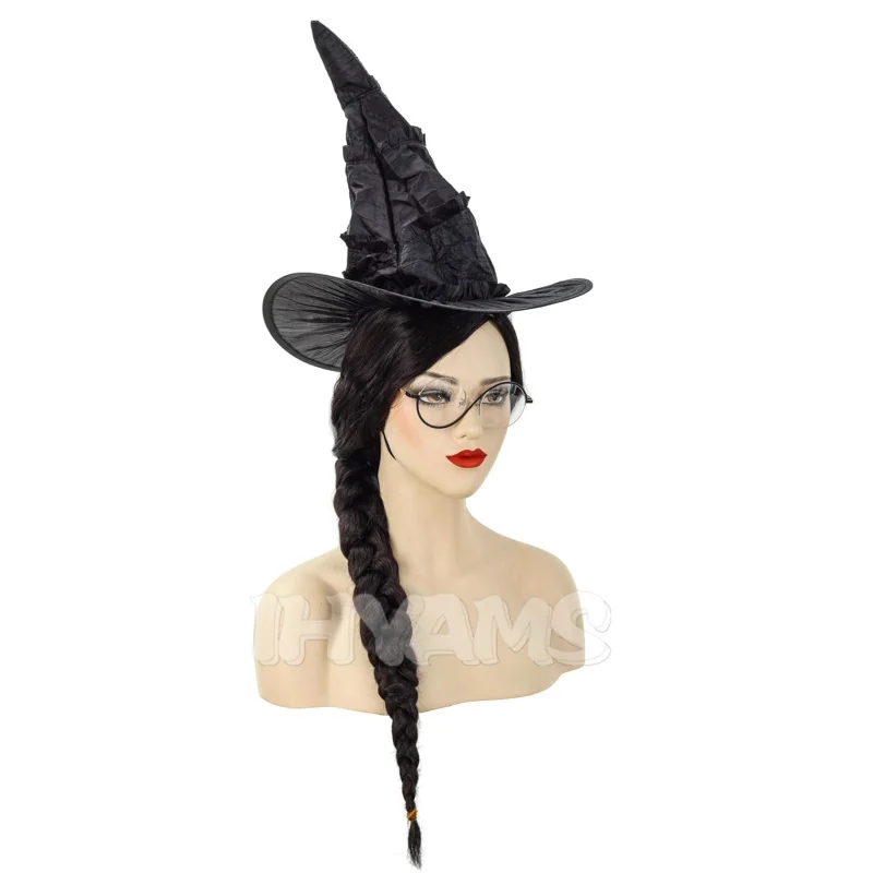 Nueva peluca de brujas de Cosplay malvada, bata de bruja, Elphaba, pelo negro, Gotic, fiesta de película, juego de rol, peluca sintética negra, pelo rizado