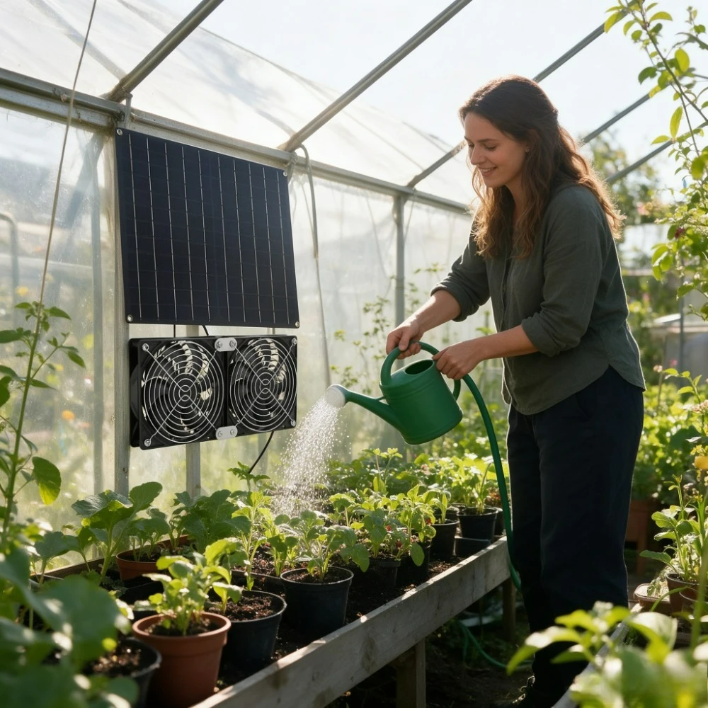 Outdoor Farm Solar Dual Cooling Vent Fan 20W Solar Panel Powered Low Noise Big Airflow Exhaust Fan for Chicken Coop Dog Kennel