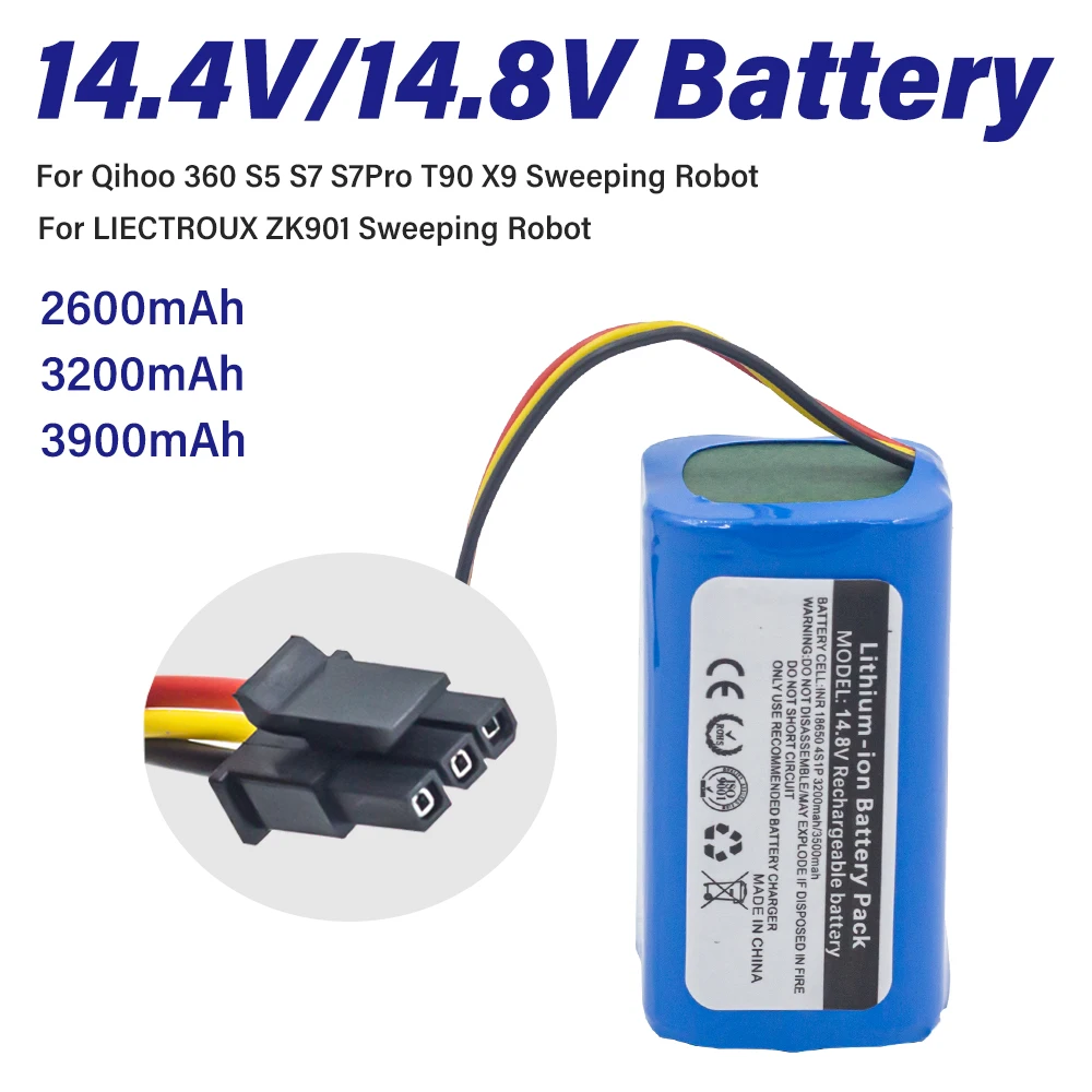 14.4V/14.8V 3900mAh replacement Li-Ion Battery For Qihoo 360 S5 S7 S7Pro T90 X9 LIECTROUX ZK901 Robotic Vacuum Cleaner Batteries