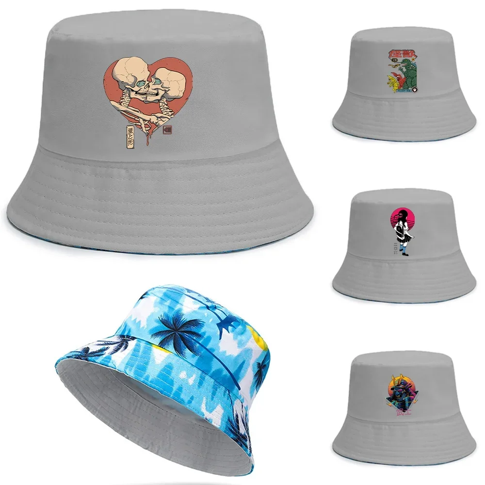 

New Double-sided Wear Fishing Hat Bucket Hats Boys/Girls Outdoot Series Print Fisherman Cap Summer Women Men Travel Hat