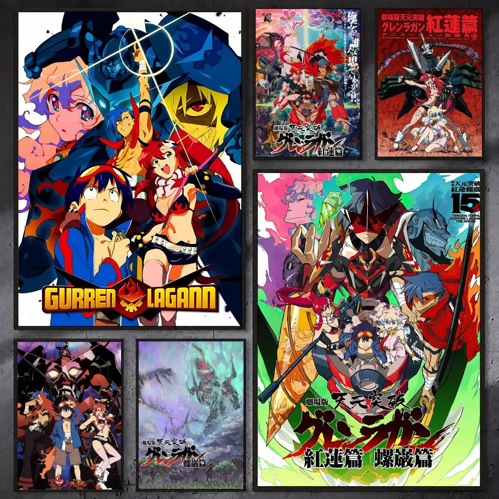 Tengen T-Toppa Gurren Lagann Poster Waterproof Sticky Wall Art Print For Bedroom Living Room Hallway Bar Home Decor