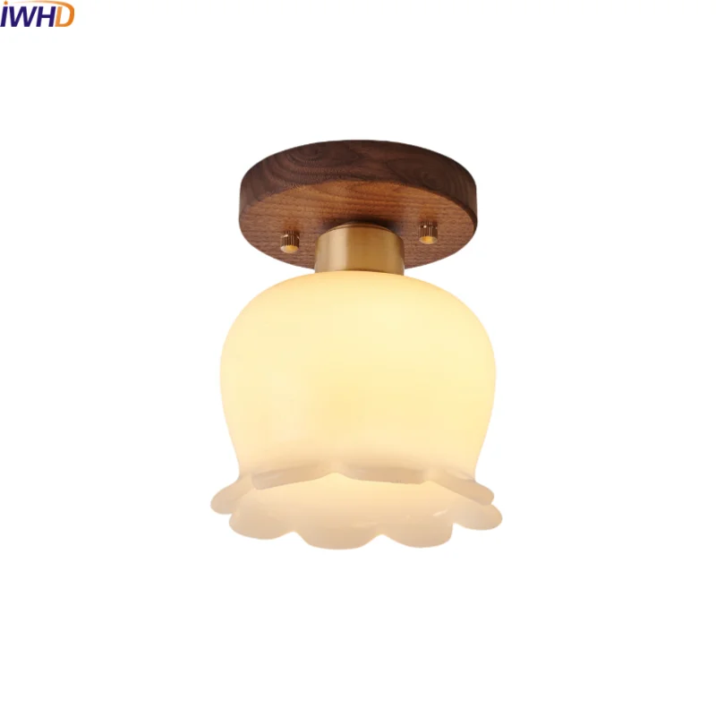 

IWHD Lily shaped LED Ceiling Lamp Resin Walnut Porch Kitchen Living Room Light Modern Ceiling Lights Fixtures Lamparas Techo