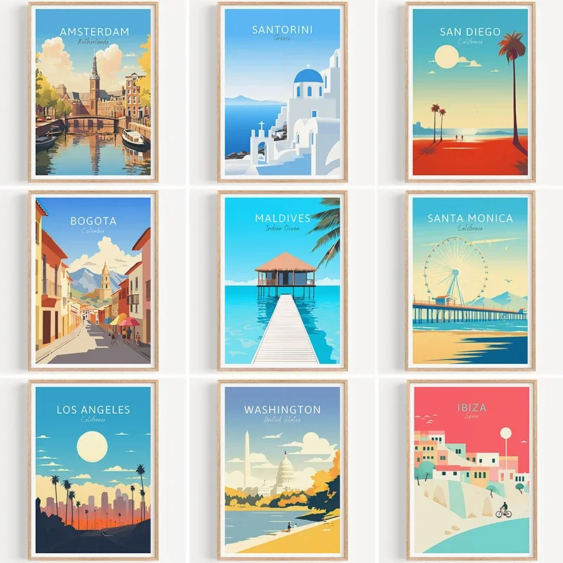 الحد الأدنى المشارك لوس انجليس جزر المالديف هامبورغ السفر التذكاري الملصقات قماش الطباعة اللوحة من جدار الفن الديكور #1