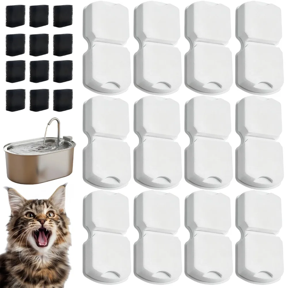 Lot de 12 filtres à éponge de charbon double couche pour fontaine à eau pour chat Atmziqxr, cartouches de remplacement pour l'élimination des impuretés, pour l'entretien de l'hydratation fraîche des animaux domestiques multiples