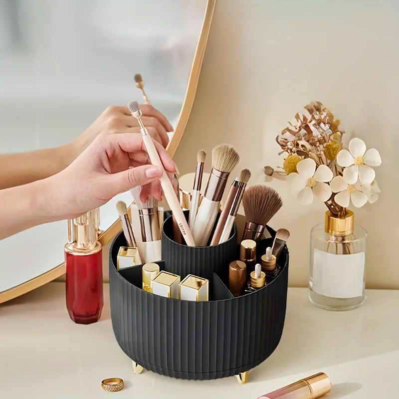 1 PC Makeup Brush Storage Box, 360 ° Rotating Makeup Brush Storage Box, 5 Grid Large Capacity Brush Holder