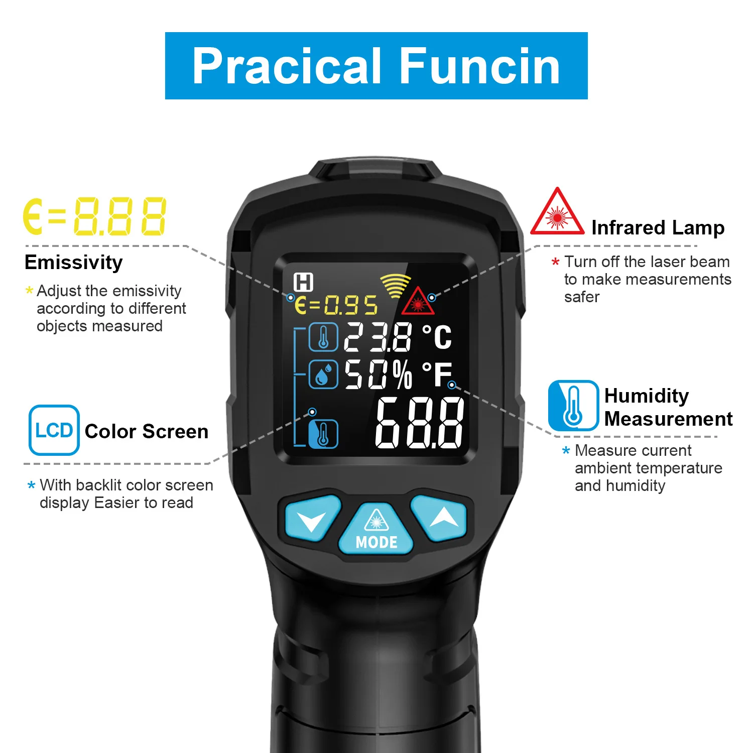 Vari modelli di strumenti per test della temperatura alimentare da cucina Termometro multifunzione Termometro a infrarossi portatile