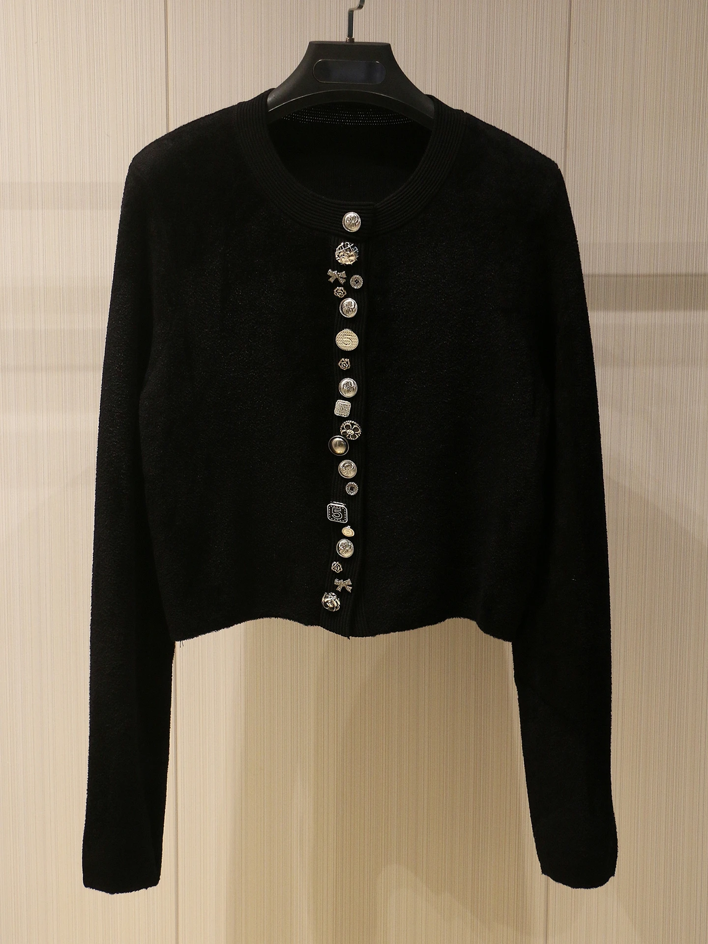 

Осень 2022, новый твидовый кардиган во французском стиле с прочными пуговицами, облегающий короткий вязаный кардиган с круглым вырезом, пальто