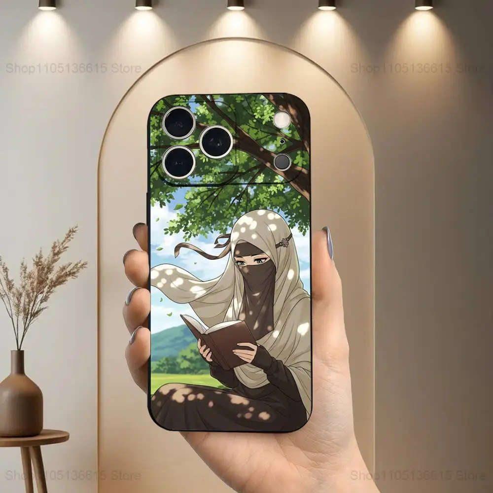 Capa de telefone para meninas muçulmanas, arte árabe, para iphone 17,16,15,14,13,12,11,plus,pro max,xs,x,xr,se, mini,8,7, capa preta de silicone macio
