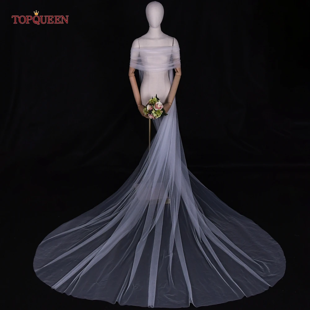 TOPQUEEN VG87 encantador chal en el pecho para mujer, 3M de largo, tul, vestido de novia, capa de noche personalizable