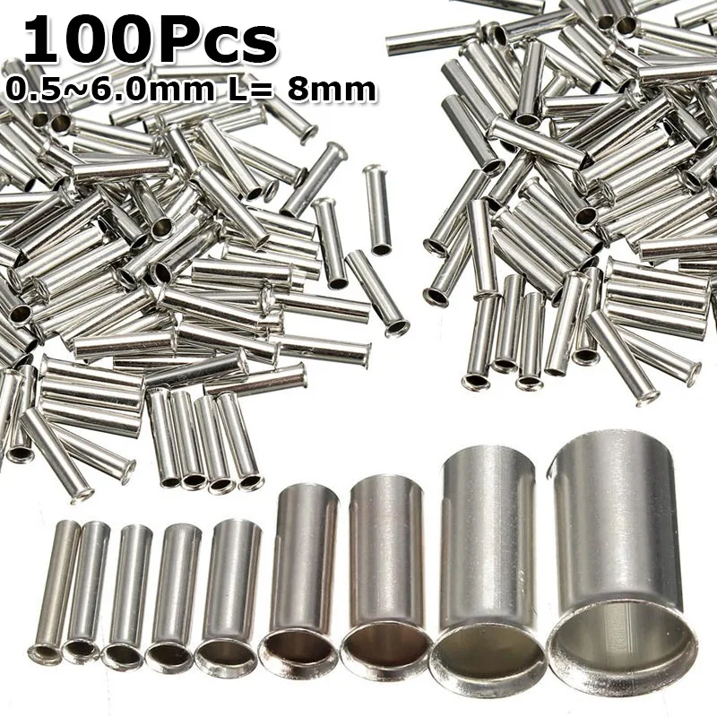 EN Terminals Uninsulated Wire Ferrules Tinned Red Copper Cord End Sleeve Bare Crimp Terminal Electrical Cable Splice Lug For Wir