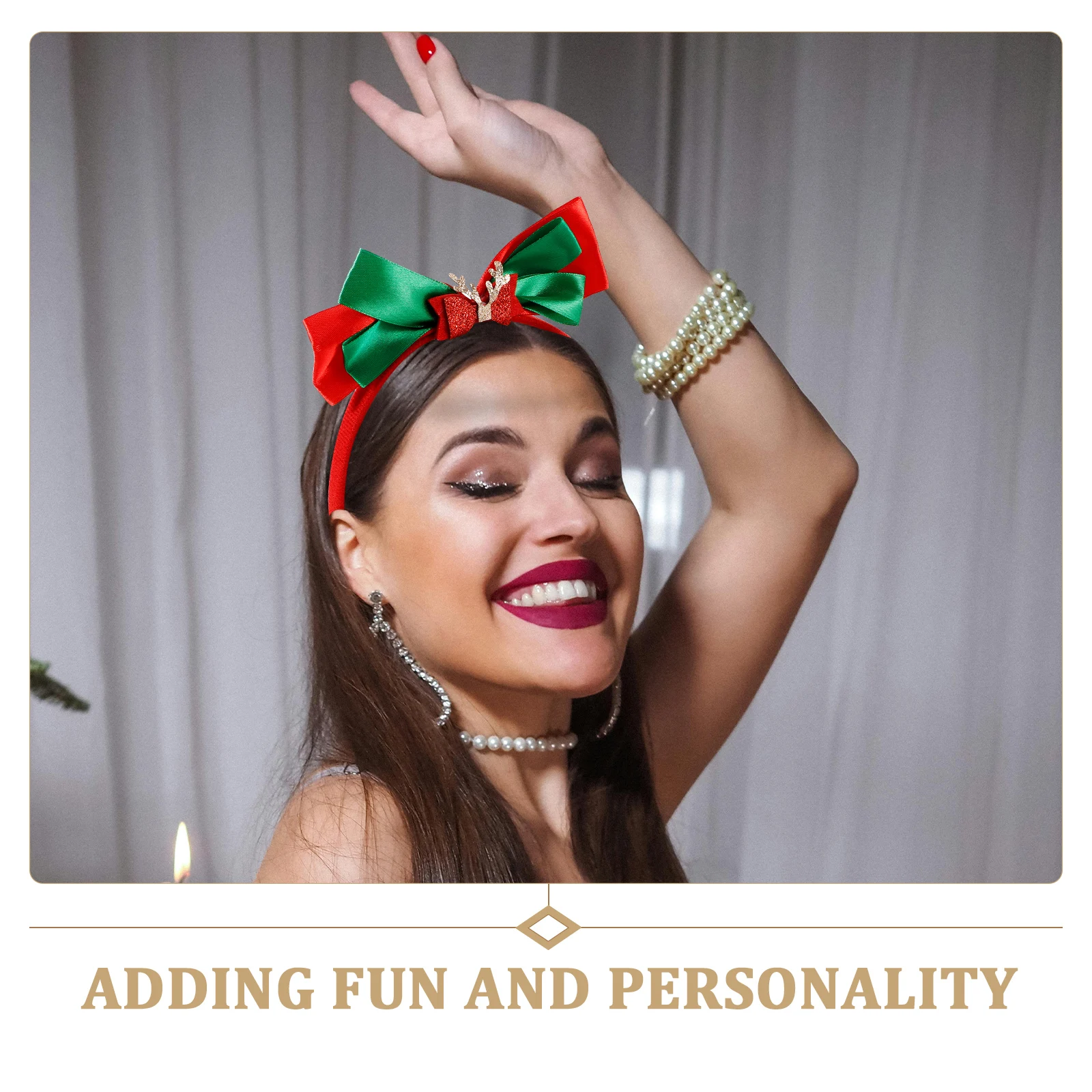 

Festive Christmas Bowknot Headband Reindeer Hair Hoop Holiday Party Headpiece Xmas Hair Accessories Cute