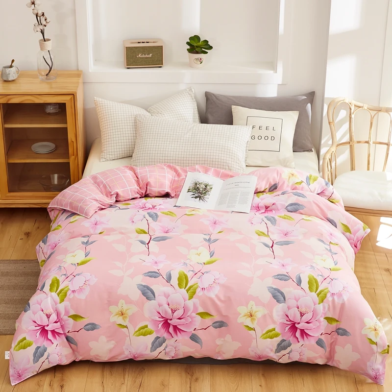 핑크 꽃무늬 이불 커버, 100% 코튼 꽃 프린트, 미적 이불 커버, 부드러운 피부 친화적 침구, 10 대 어린이 소녀 선물