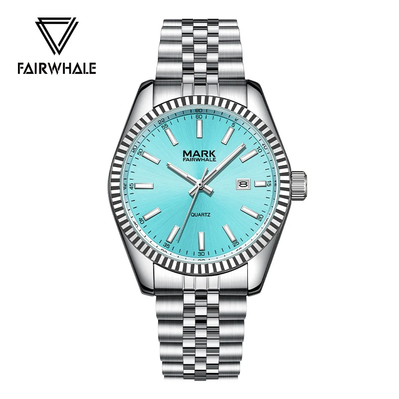 

Марк Fairwhale, Лидер продаж, роскошные синие часы, мужские деловые кварцевые мужские наручные часы из нержавеющей стали с календарем, водонепроницаемые часы