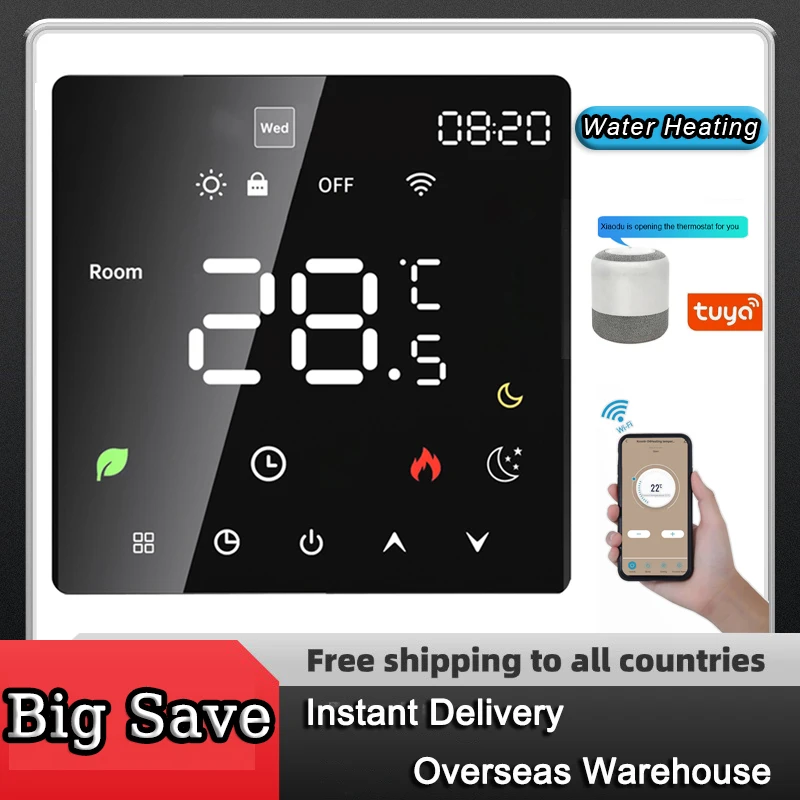 Smart Thermostat for Home Touchscreen WiFi Voice Tuya App Programmable Temperature Control IP20 Protection Auto/Manual Mode